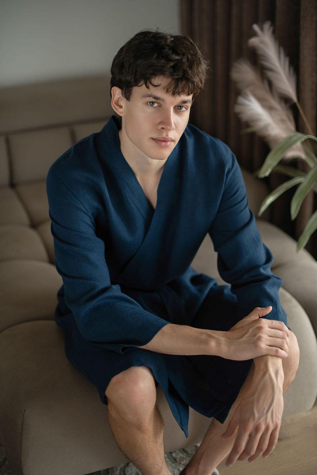 Men’s Linen Robe – Natural Bath Robe for Men, Lightweight, Soft Organic ...