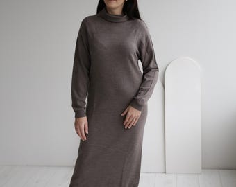 Vestido midi de lana merino, tallas M y L: túnica de punto color topo, apto para maternidad