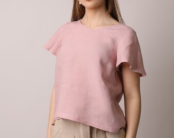 Linen top Caserta in dusty pink, linen pink blouse, perfect linen womens tops