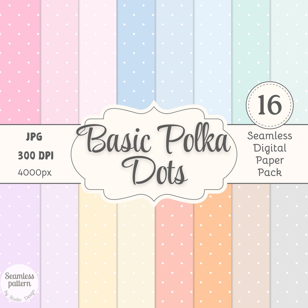 Pastel Polka Dots Digital Paper Pack – 16 Seamless Patterns JPG, 4000px ...