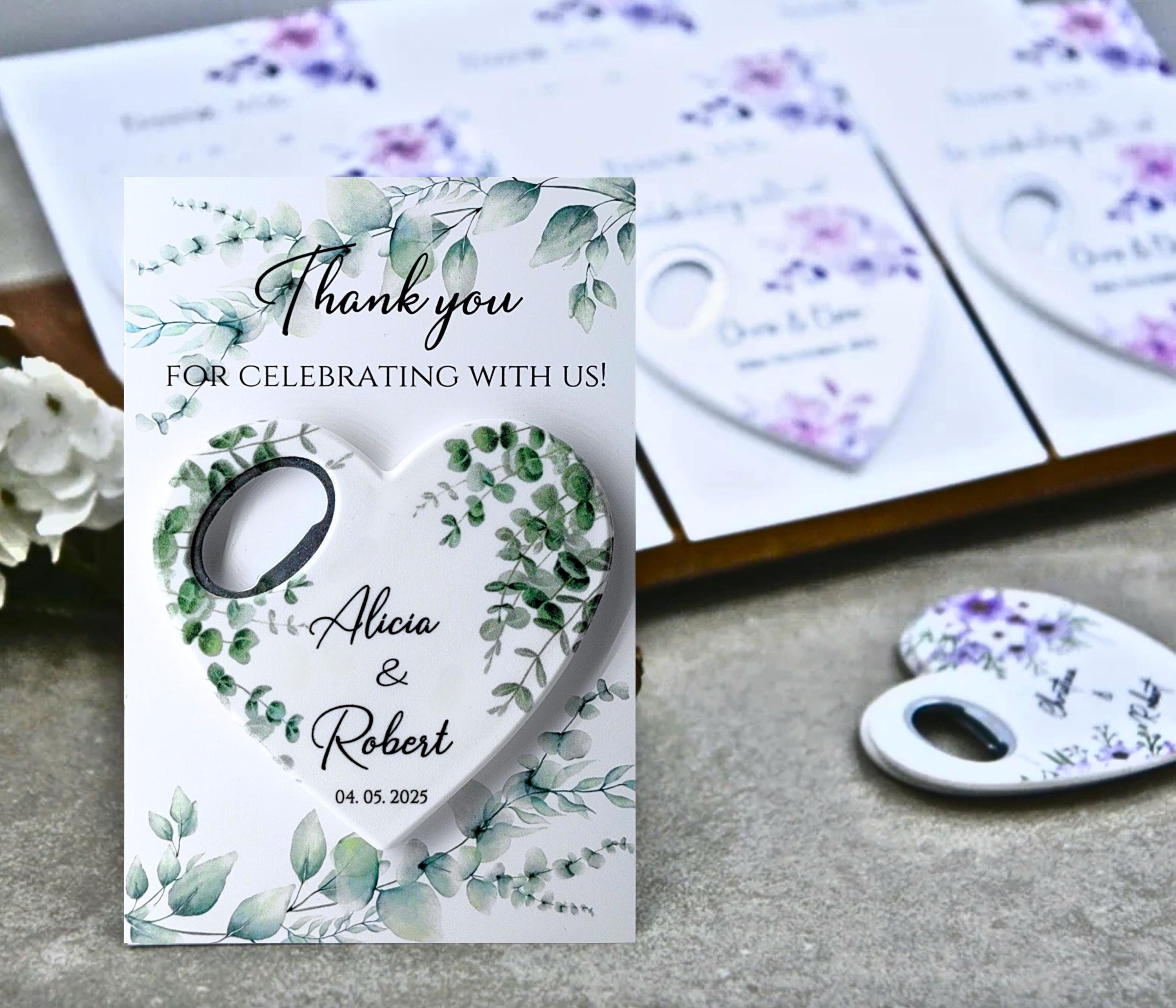 50 Wedding Favors: Personalized Heart Magnetic Bottle Opener, Bulk Gifts