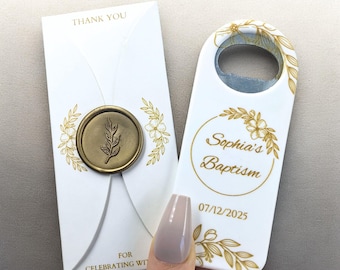 Baptism Favors Bottle opener and Magnet, Elegant Floral Gift Box