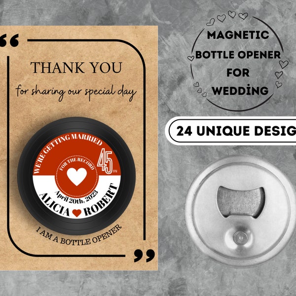 Magnetic Bottle Opener and Card for Weddings, Birthdays, Baptisms , Baby Showers and Bridal Showers