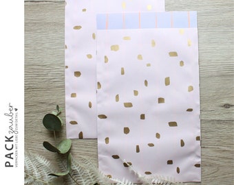 Paper bag | Gift bag | Flat bag | 12.5 x 21 cm | abstract dots stripes pink gold purple orange
