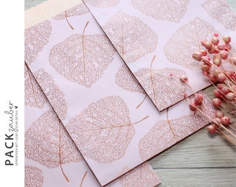 Paper bag | Gift bag | Flat bag | 12.5 x 21 cm | pink beige with leaves
