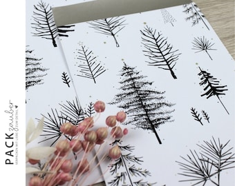 Paper bag | Gift bag | Flat bag | 12.5 x 21 cm | Christmas | Fir trees | black white champagne