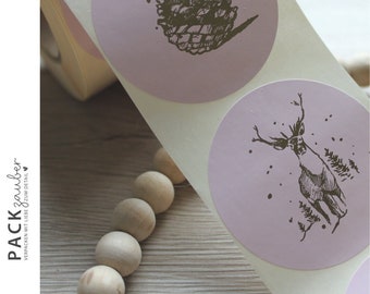 Round stickers | "pink with golden winter motifs" | 50 mm stickers | 5 different designs