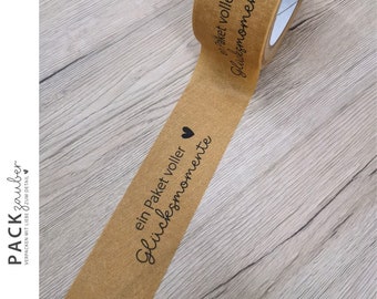 Adhesive tape "a package full of happy moments" | 50 m length | Kraft tape | printed paper tape | packing tape | environmentally friendly