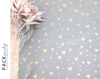 Tissue paper | gray-blue with golden hearts | 20 pieces | Gift wrapping | 50 x 70 cm