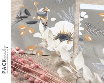 Paper bag | Gift bag | Flat bag | 12.5 x 21 cm | Christmas | Flowers & fir trees