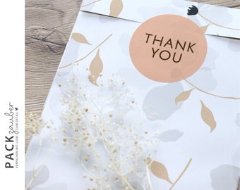 Paper bag | Gift bag | Flat bag | 12.5 x 21 cm | Floral pattern white grey beige