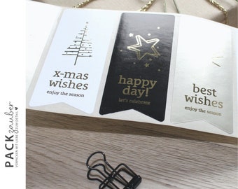 Sticker flags | Winter Christmas | in black, white, champagne tones & gold lettering | Sticker 80 x 30 mm | 3 designs
