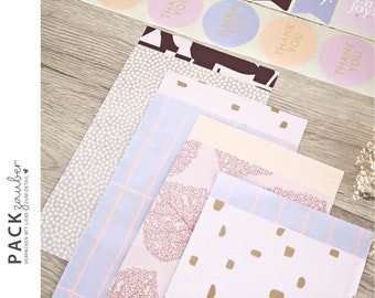 24-piece gift set of paper bags and stickers in pastel tones