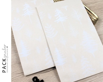 Paper bag | Gift bag | Flat bag | 12.5 x 21 cm | Christmas | white fir trees on beige natural paper