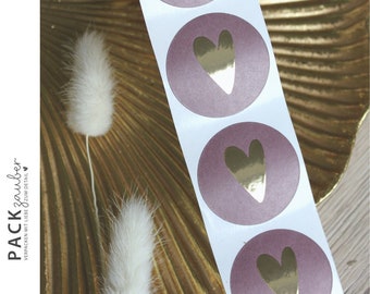 Round sticker | Heart | Plum gold | 35 mm sticker | Burgundy
