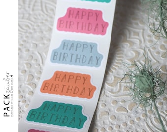 Happy Birthday stickers | pink, green, orange, blue, gold | Stickers | 4 colors | Birthday