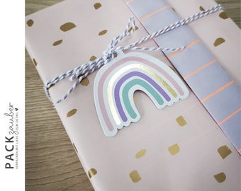Gift tags "Rainbow" | Set of 5 | colorful with gold | 66 x 60 mm