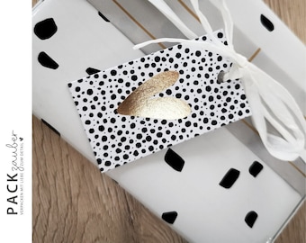 Gift tags "Dots & Heart" | Set of 5 | black / white with gold - printed on both sides | 40 x 70 mm