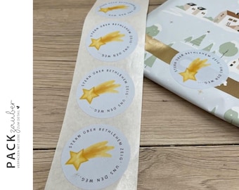 Round sticker, 5 cm "Star over Bethlehem" light blue/yellow