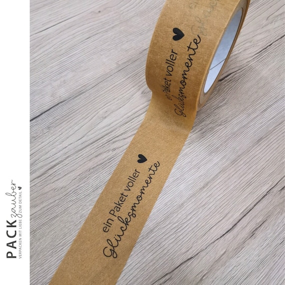 Klebeband "ein Paket voller Glücksmomente“ | 50 m Länge | Kraftband | bedrucktes Papierklebeband | Packband | umweltfreundlich