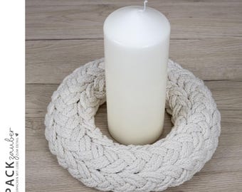 27 cm / Handmade macrame wreath made of cotton cord – cream-colored, 27 cm diameter