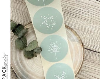 Round stickers | Christmas | soft green & white | 50 mm stickers | 5 different designs