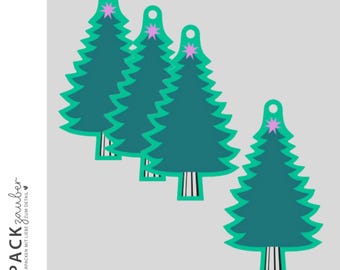 Gift tags "Christmas tree" | Set of 4 | Green - printed on one side | 6.5 x 11 cm