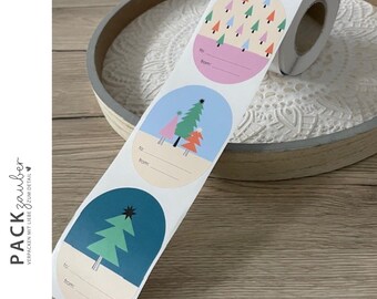 "Christmas trees to-from" oval sticker, 55 x 75 mm | colorful | for labeling