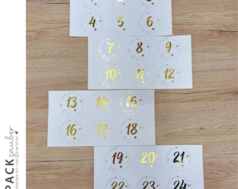 Advent calendar stickers 1-24, white-gold