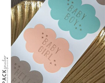 Sticker "Baby" in cloud shape with gold lettering | Sticker 55 x 34 mm