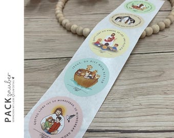 Round stickers, 5 cm, "Biblical Stories", colorful, 5 different designs