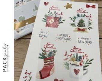 Stickers on A5 sheet "Merry Christmas" colorful, 13 small to large designs