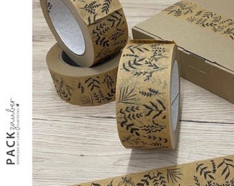 Adhesive tape "Flowers and Grasses" | 50 m length | Kraft tape | Printed paper tape | Packing tape | Environmentally friendly
