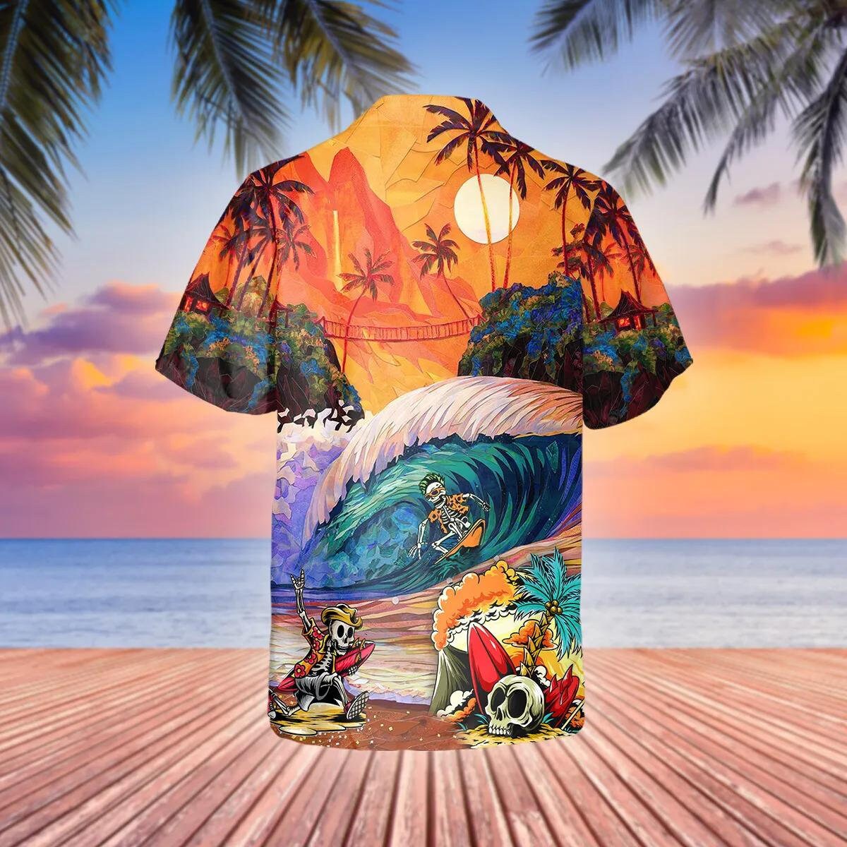 Discover Skull Surfing Dream Land Hawaiian Shirt, Starships Beach Button Shirt, Star Wars Tropical Shirt, Button Up Shirt