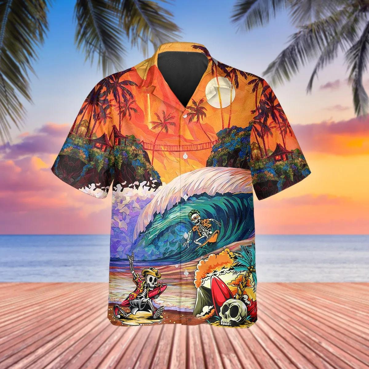 Discover Skull Surfing Dream Land Hawaiian Shirt, Starships Beach Button Shirt, Star Wars Tropical Shirt, Button Up Shirt