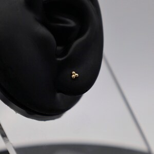 Trinity - Piercing oro 18k pendiente delicado Pushpin Threadless Cartílago stud Conch Helix Tragus Labret pequeña perforación, luxury