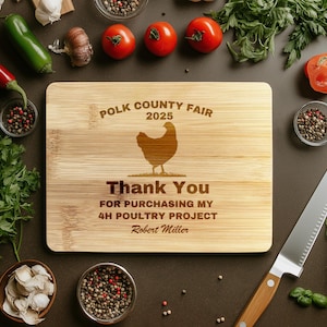4H Poultry Project Buyer Gift-4H Livestock Auction Buyer-Hen Rooster Chicken Gift- Personalized cutting board-4H Poultry Buyer thank you