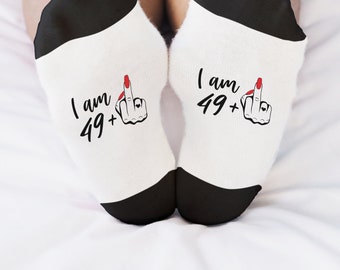 Funny 50th Birthday Socks-I am 49 + 1 middle finger- 50th Birthday Gift for women-50th birthday Gift idea-50th birthday gag gifts for women