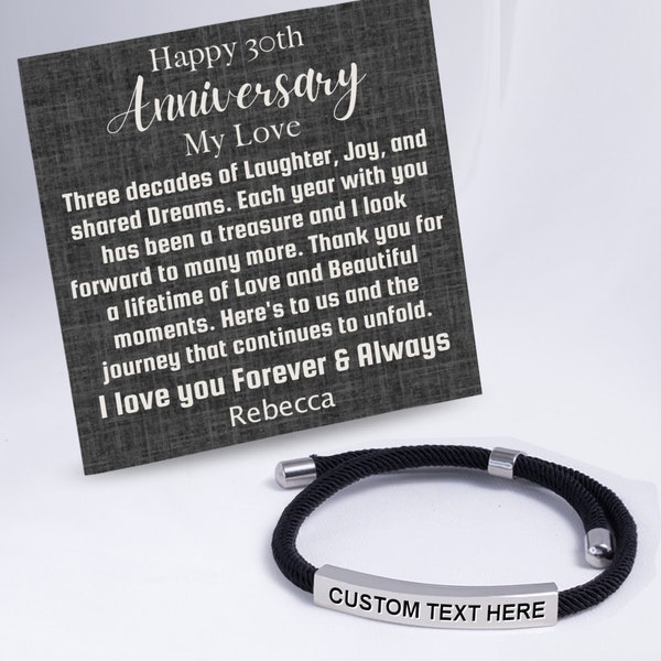 30 Year Anniversary Gift For Husband, Custom Engraved Minimalist Bracelet, 30th anniversary gifts for men- 30yr anniversary gift from wife