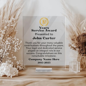 Personalised 10th Work Anniversary Plaque with stand-Employee Recognition Award- Employee Appreciation-Workiversary Gift-10 Years Of Service