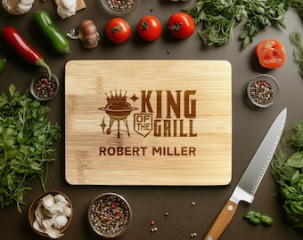The king of the grill cutting board-Grilling Gifts-Custom Bbq Board-Bbq Cutting Board-Grill gifts for him for fathers day-Meat Cutting Board