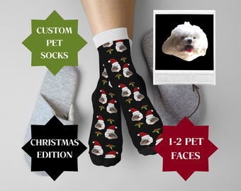 Custom Pet Face Christmas Socks-Dog Cat Face Socks-Gift ideas for Dog Lover-Socks with pictures on them-Christmas gift for Dog Mom, Dog Dad