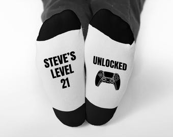 21st Birthday Socks, Custom 21st Birthday Gift, Unisex Crew Footbed socks, Personalised 21st birthday present, Gamer birthday gift