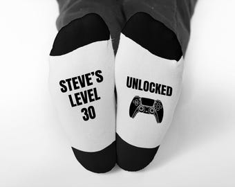 30th Birthday Socks, Custom 30th Birthday Gift, Unisex Crew Footbed socks, Personalised Name Socks, Video game lover birthday present