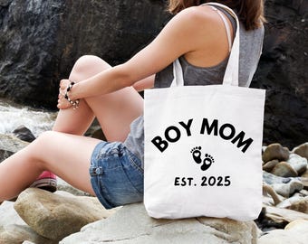 Personalized Boy Mom Tote Bag-Boy Mom Canvas Bag-Custom Mama Tote Bag-New Mom Gift-Boy Mom Tote Bag-Mothers Day Gift-First Mothers Day Gift