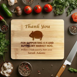 Market Hog Buyer Thank you Gift-4H Thank you Gift-Personalized Cutting Board-Livestock Show Gift-4-H gift-4-H supporter gift-Market hog gift