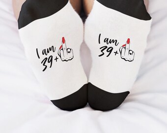 Funny 40th Birthday Socks-I am 39 + 1 middle finger- 40th Birthday Gift for women-40th birthday Gift idea-40th birthday gag gifts for women