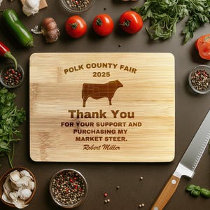 4H Market Steer Buyer Gift-Livestock Cattle Buyer gift-4H Thank you Gift-Market Steer Gift-Personalized 4H Cutting board-Livestock sale gift