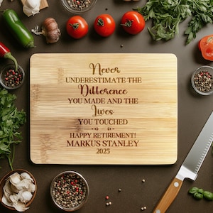 Happy Retirement Personalized Cutting Board, Engraved Retirement Gifts, Teacher Retirement Gift, Coworker Gift, Corporate Farewell Gift