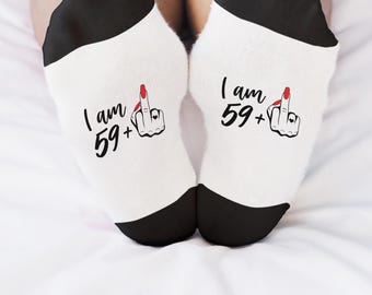 Funny 60th Birthday Socks-I am 59 + 1 middle finger- 60th Birthday Gift for women-60th birthday Gift idea-60th birthday gag gifts for women